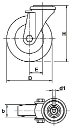 RVS zwenkwiel - boutgat - polyamide wiel RVS zwenkwiel - boutgat - polyamide wiel